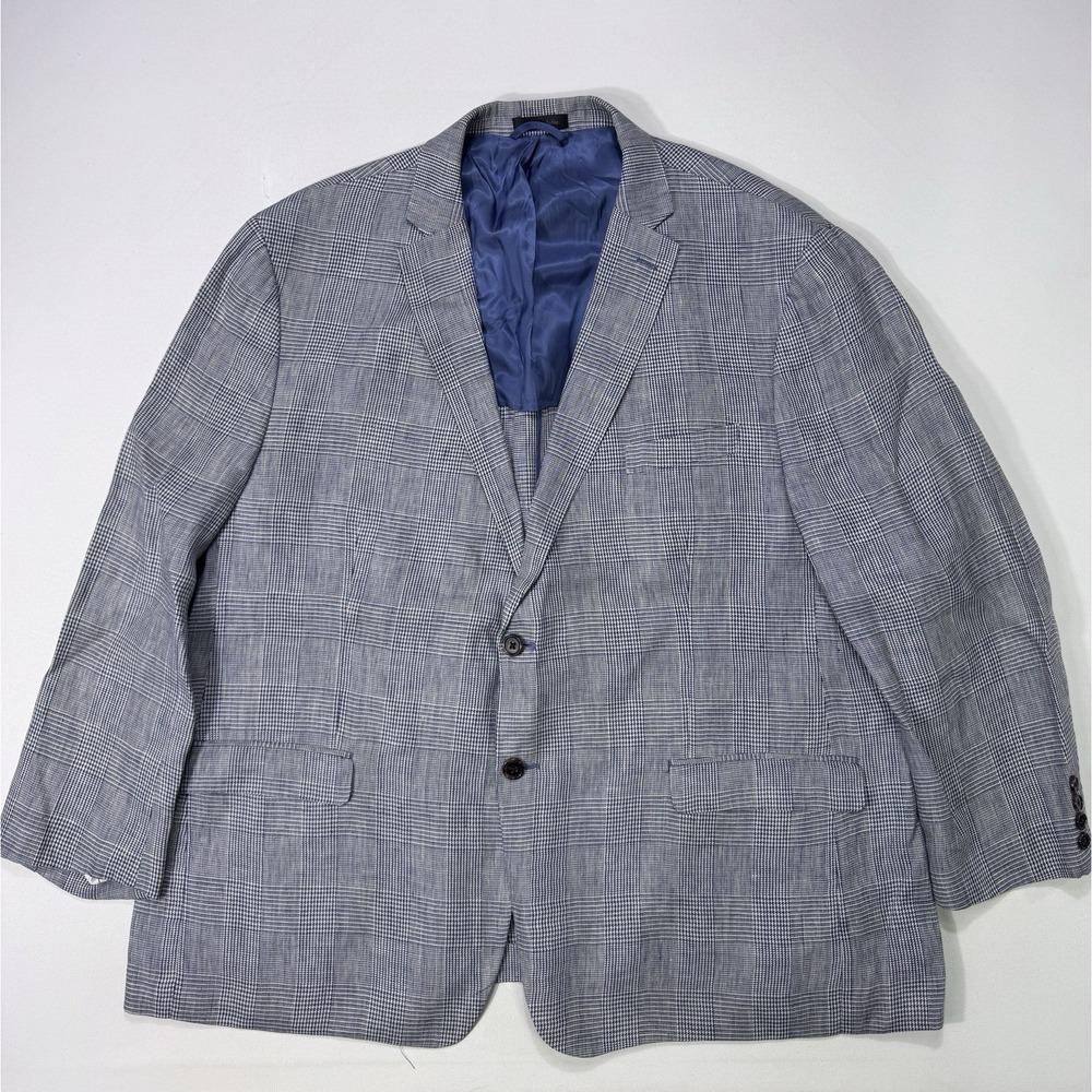 Ralph Lauren Blazer Men 52R Blue Houndstooth Sports Jacket 100% Linen Casual